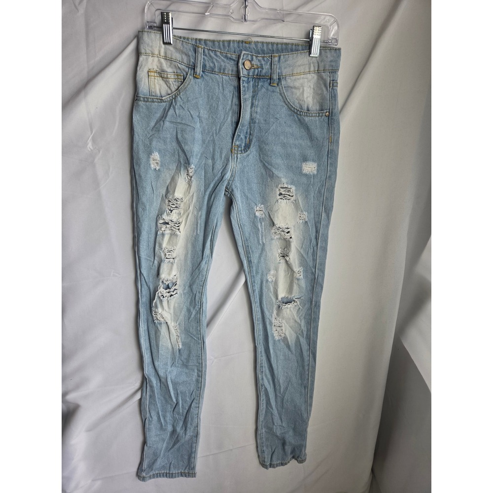 Unbranded Jeans Boys  Light Blue Distressed Slim Mid Tapered